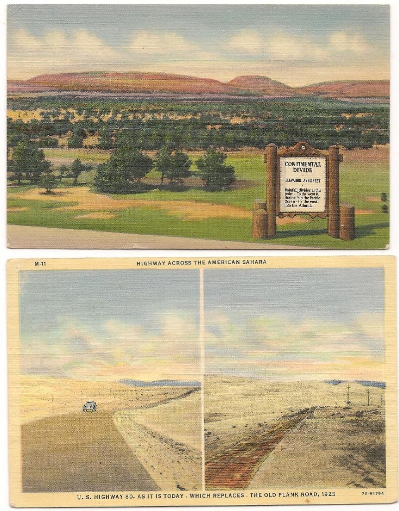 2- 1940s PCs; Continental Divide and Highway Across the American Sahara Arizona