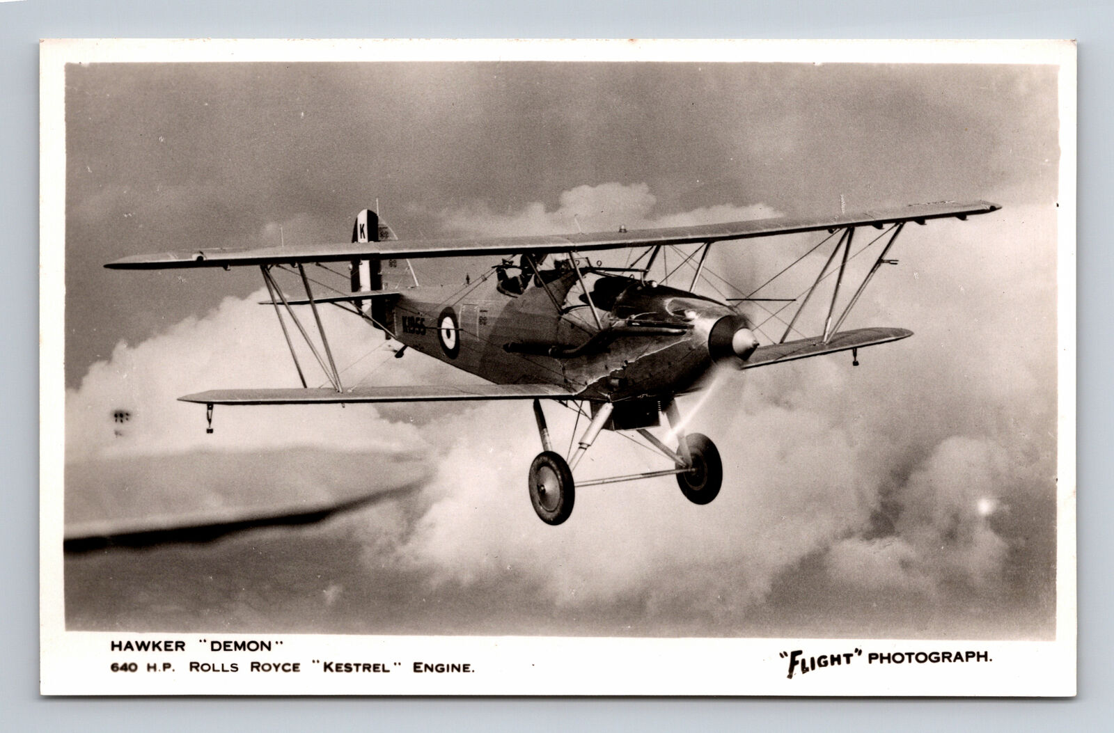 RPPC RAF Hawker Demon Biplane Fighter FLIGHT Photograph Postcard