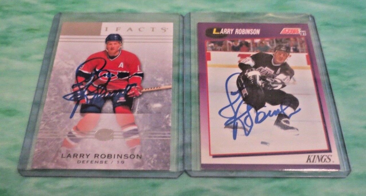 Lot of 2 Larry Robinson NHL Hockey Hall of Fame signed autographed cards