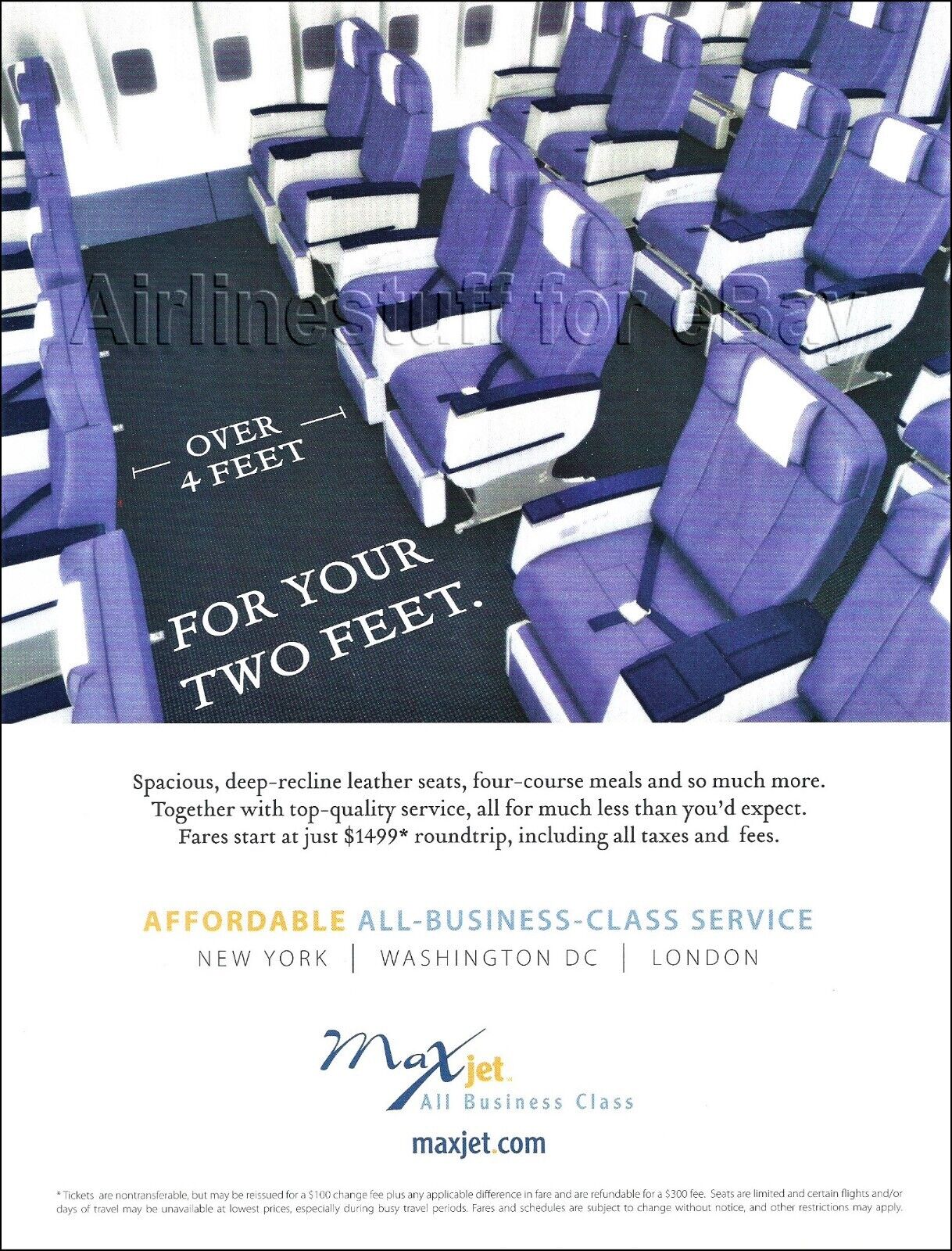 2006 MAXJET Airways ad BOEING 767-200ER cabin interior BIZ CLASS advert airlines