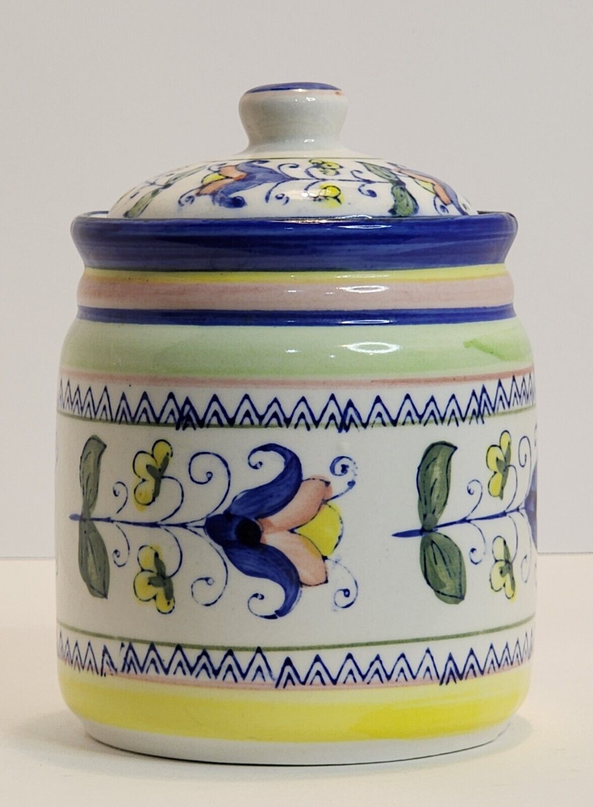 Italian Deruta Jar Vintage Handmade Painted Original Art Canister w/ Lid