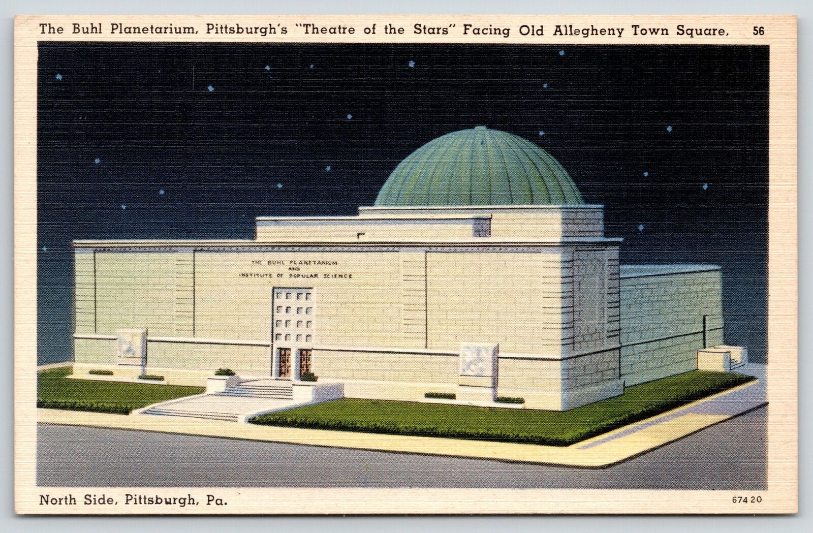 North Side Pittsburgh~Buhl Planetarium Observatory~ Stars @ Night~1940s Linen