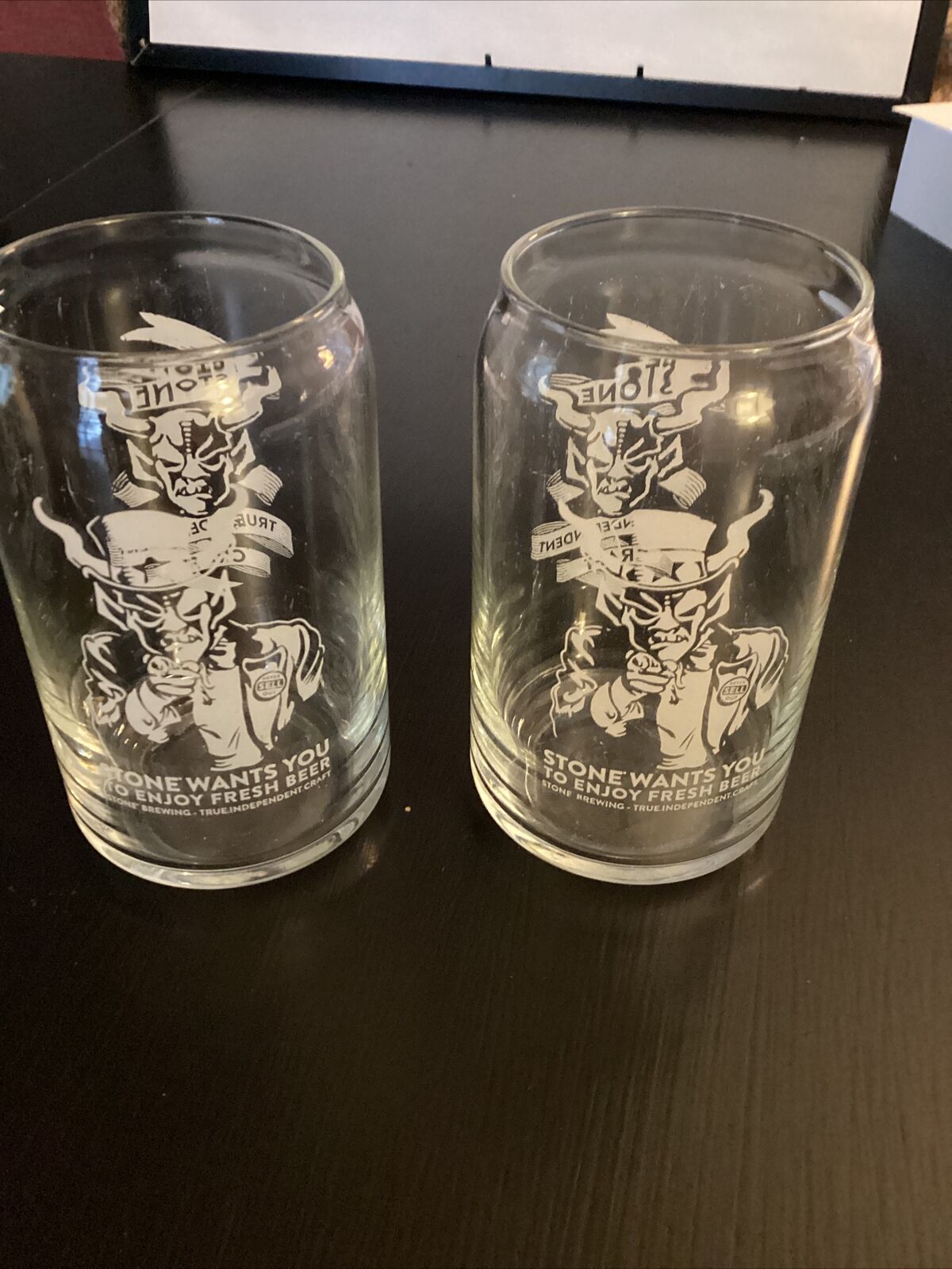 Stone Brewing Company Set Of 2 Pint Glasses -Stone Wants You To Enjoy Fresh Beer