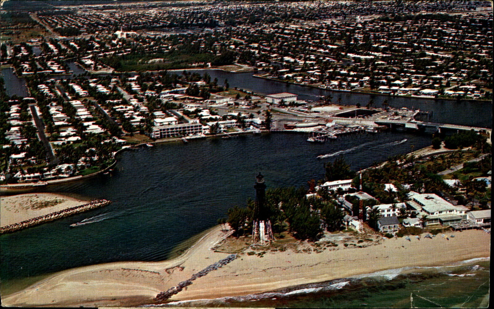 Pompano Beach Florida FL ~ aerial view ~ lighthouse ~ 1970s postcard