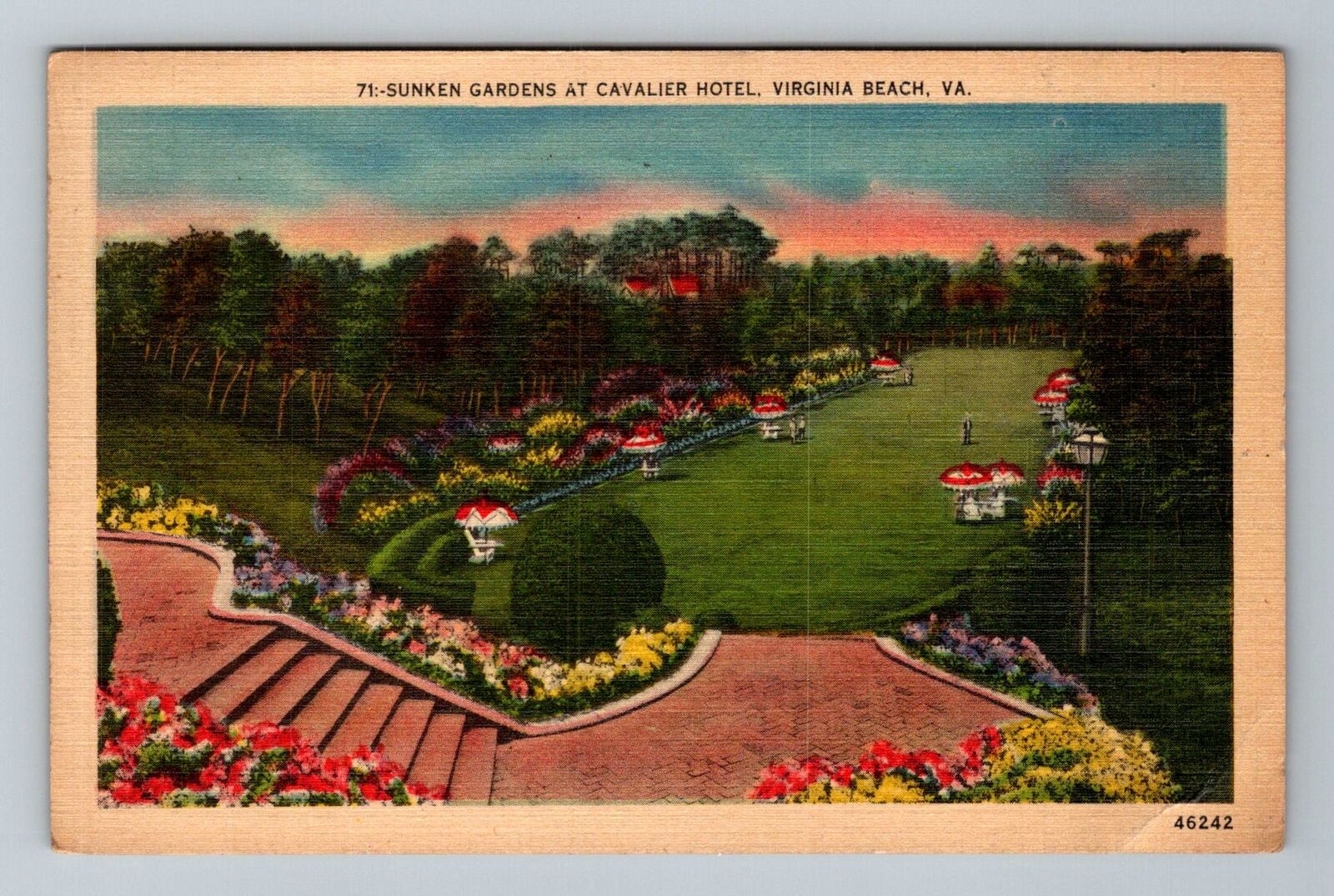 Virginia Beach VA-Virginia Cavalier Hotel Sunken Gardens Vintage c1948 Postcard
