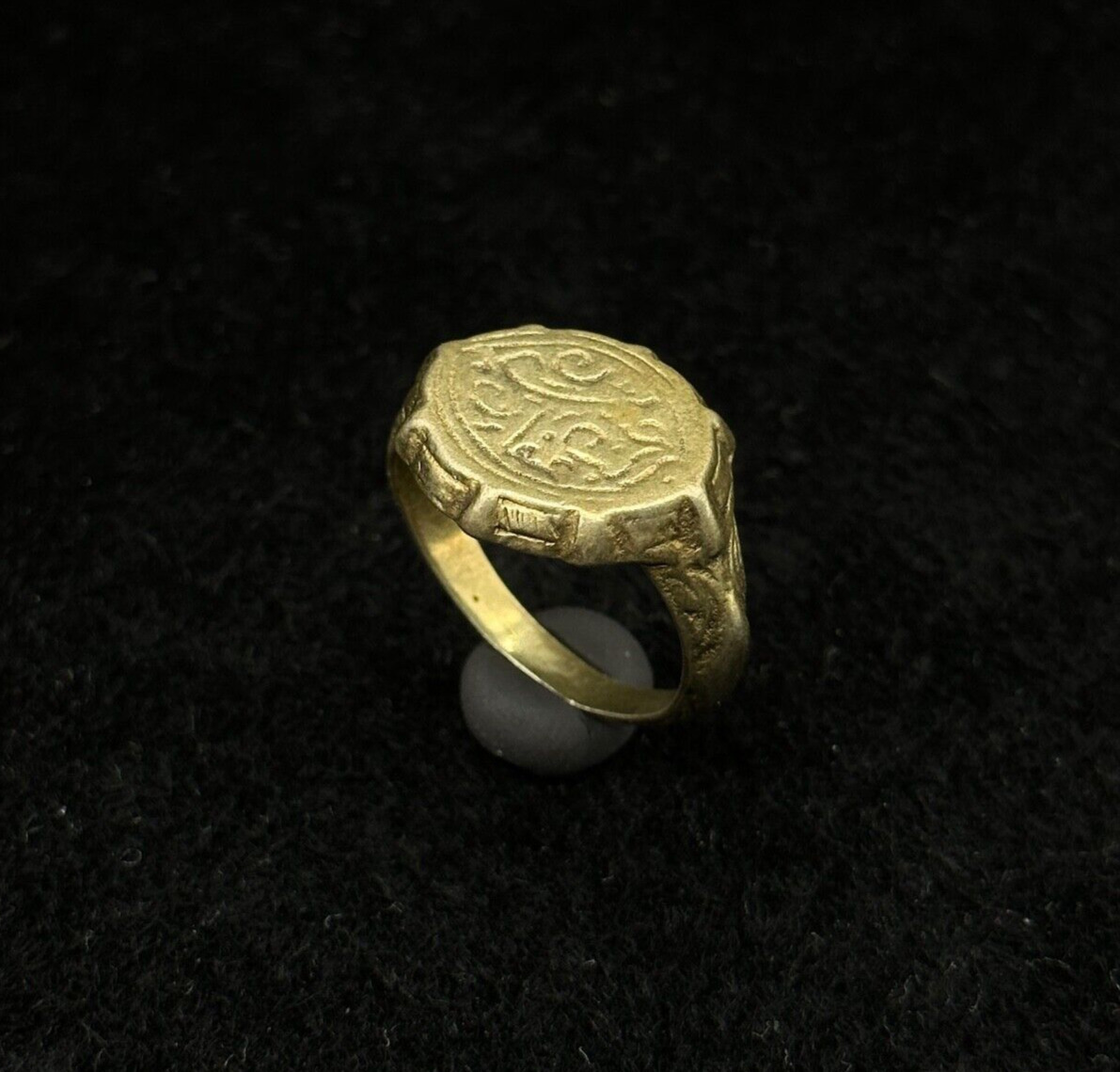 Ancient Brass Gold Plated Islamic Medieval Seljuk Ring With Islamic Writing
