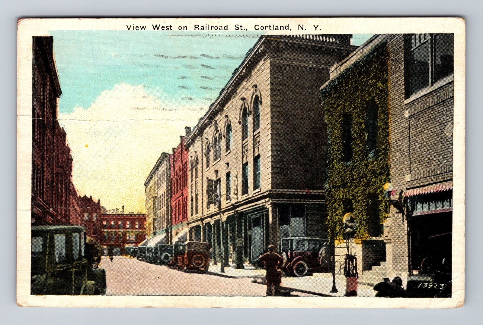 Cortland NY-New York, View West On Railroad St, Antique, Vintage c1925 Postcard