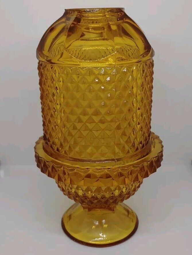 Vintage Viking Glass Amber Diamond Point Fairy Lamp