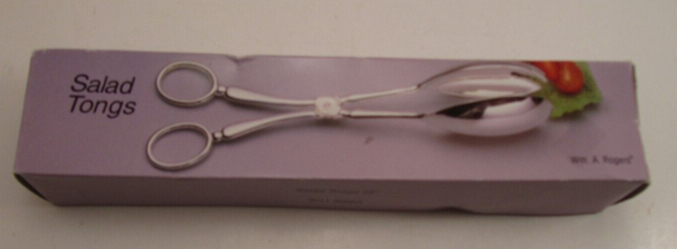Vintage Wm. A Rogers 10” Silver Plate Salad Tongs SEALED IN PACKAGE