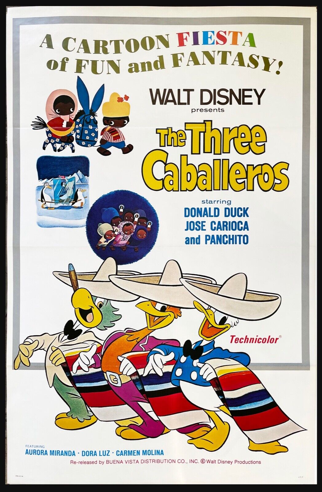 WALT DISNEY THREE CABALLEROS 1 Sheet MOVIE Poster - DONALD DUCK 1977 High Grade