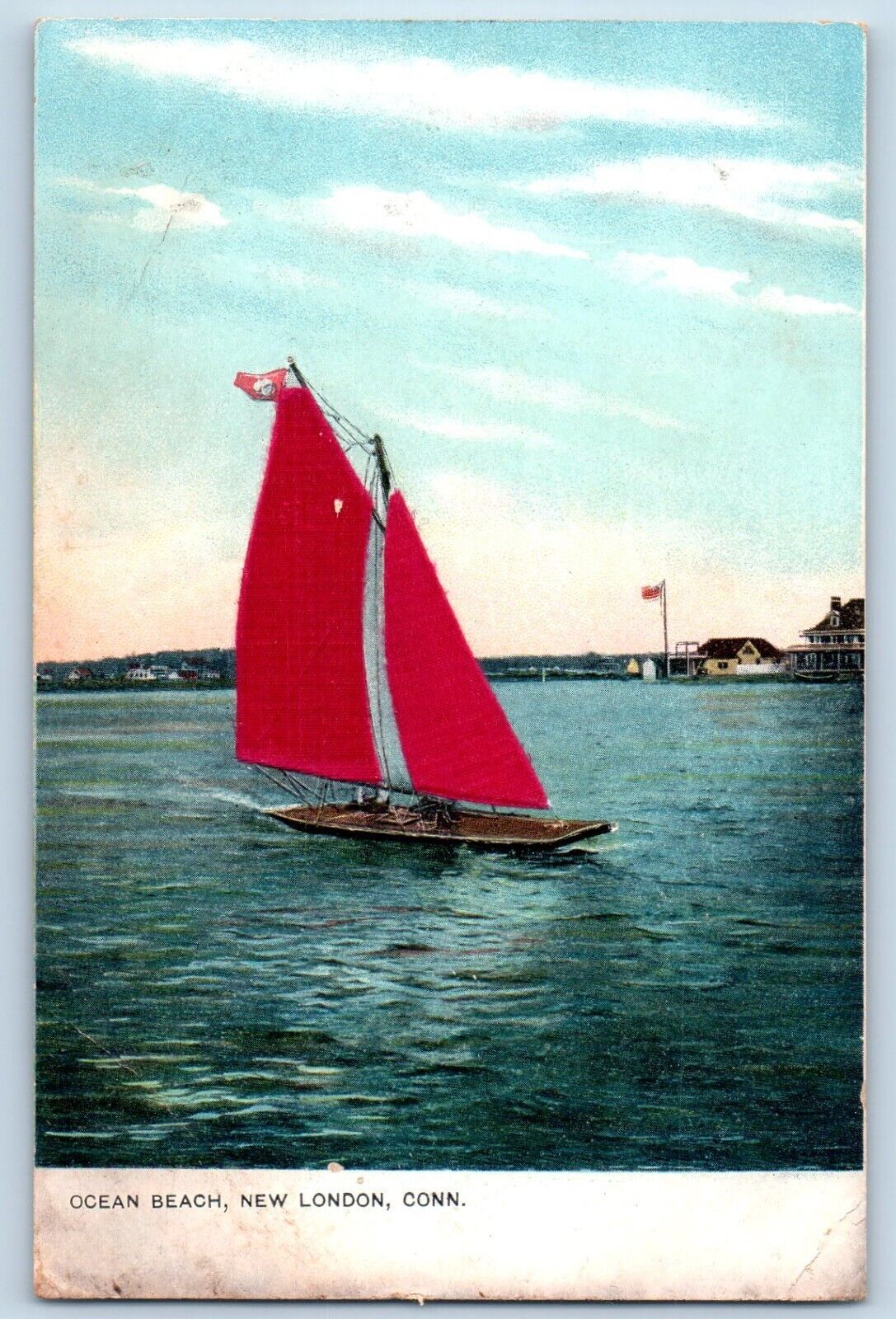 New London Connecticut Postcard Ocean Beach Sailboat Lake 1905 Vintage Unposted