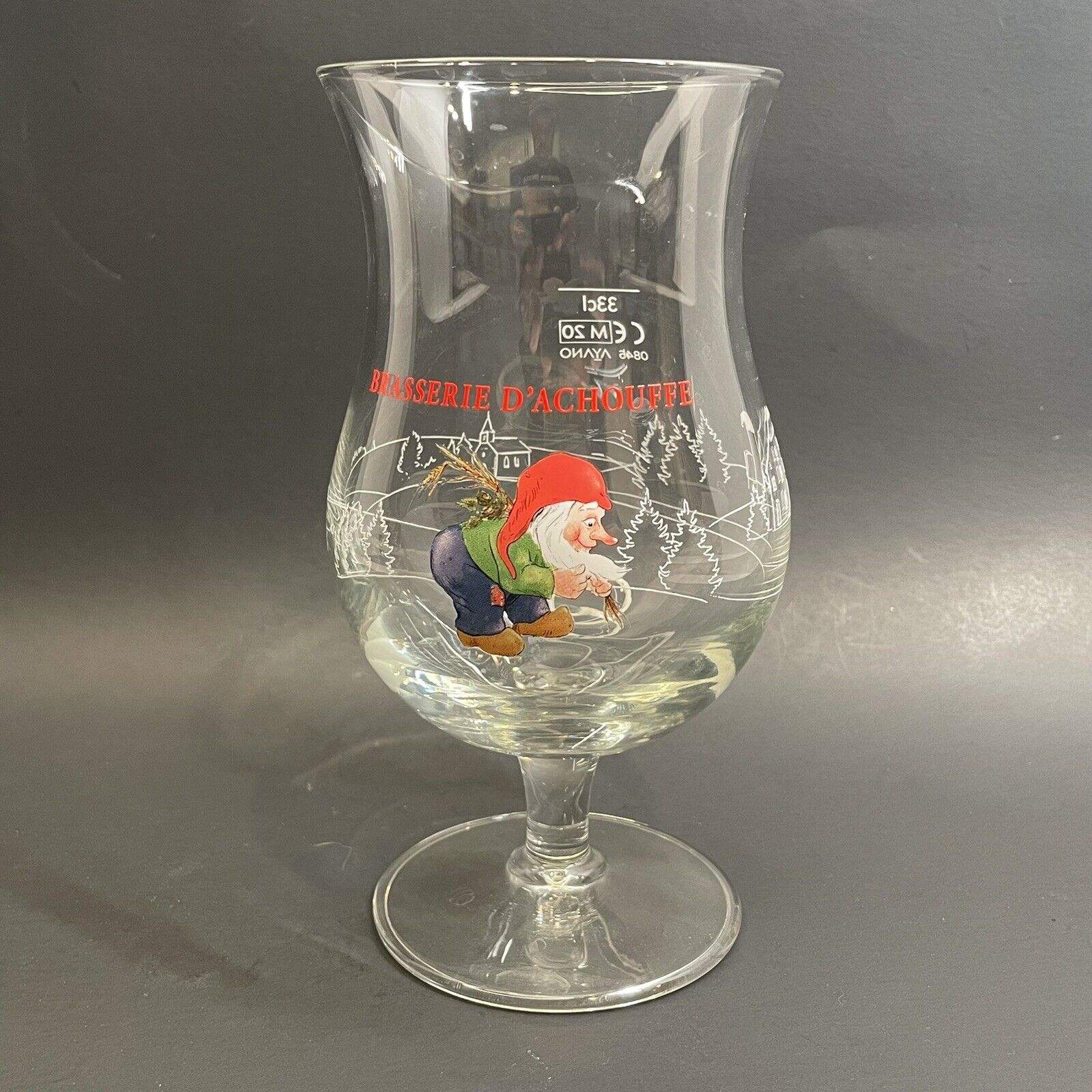 Brasserie D’Achouffe La Chouffe 33CL Belgian Tulip Beer Glass, Gnome Snow Scene