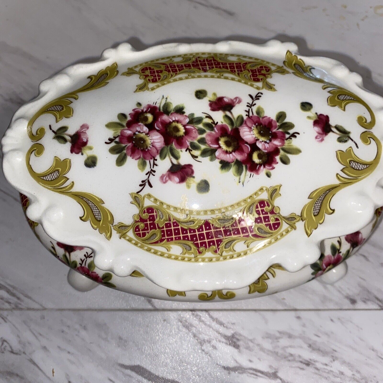 Vintage alfa porcelain marked Bonbonniere box floral