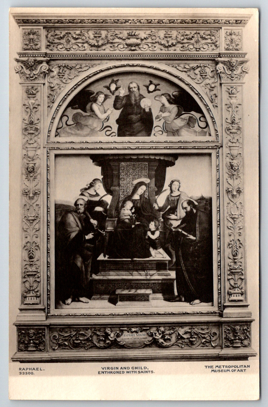 RPPC Virgin and Child Enthroned with Saints Raphael Art Real Photo
