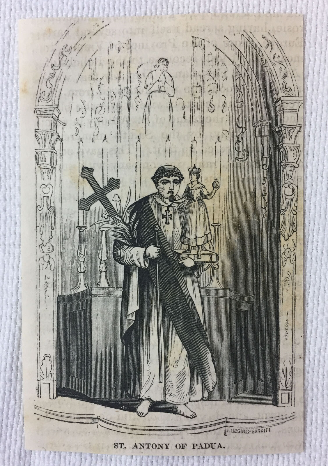 small 1855 magazine engraving ~ SAINT ANTONY OF PADUA