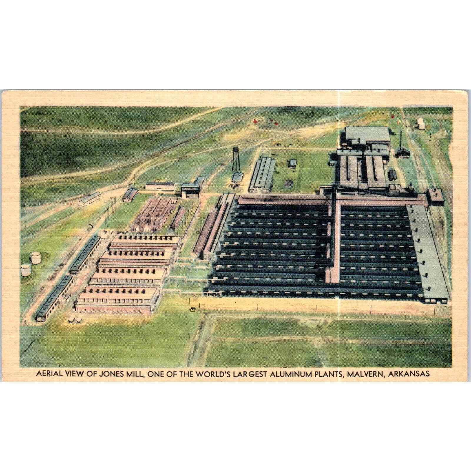 Aerial View Jones Mill Aluminum Plant Malvern Arkansas Original Postcard TK1-P19