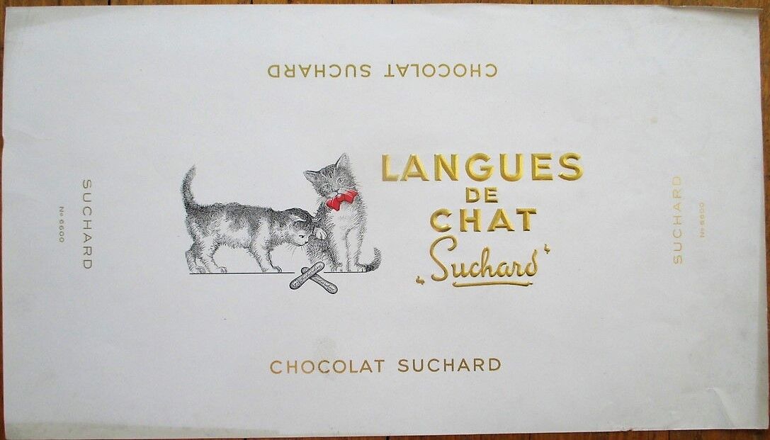 \'Cat Tongues\' 1920s French Chocolate Box Labels-Chocolat Suchard Langues de Chat
