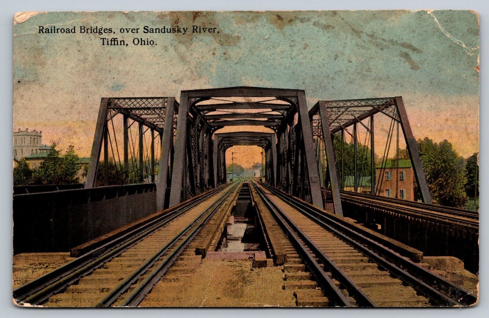 Vintage Postcard- Railroad Bridges over Sandusky River, TIffin, OH