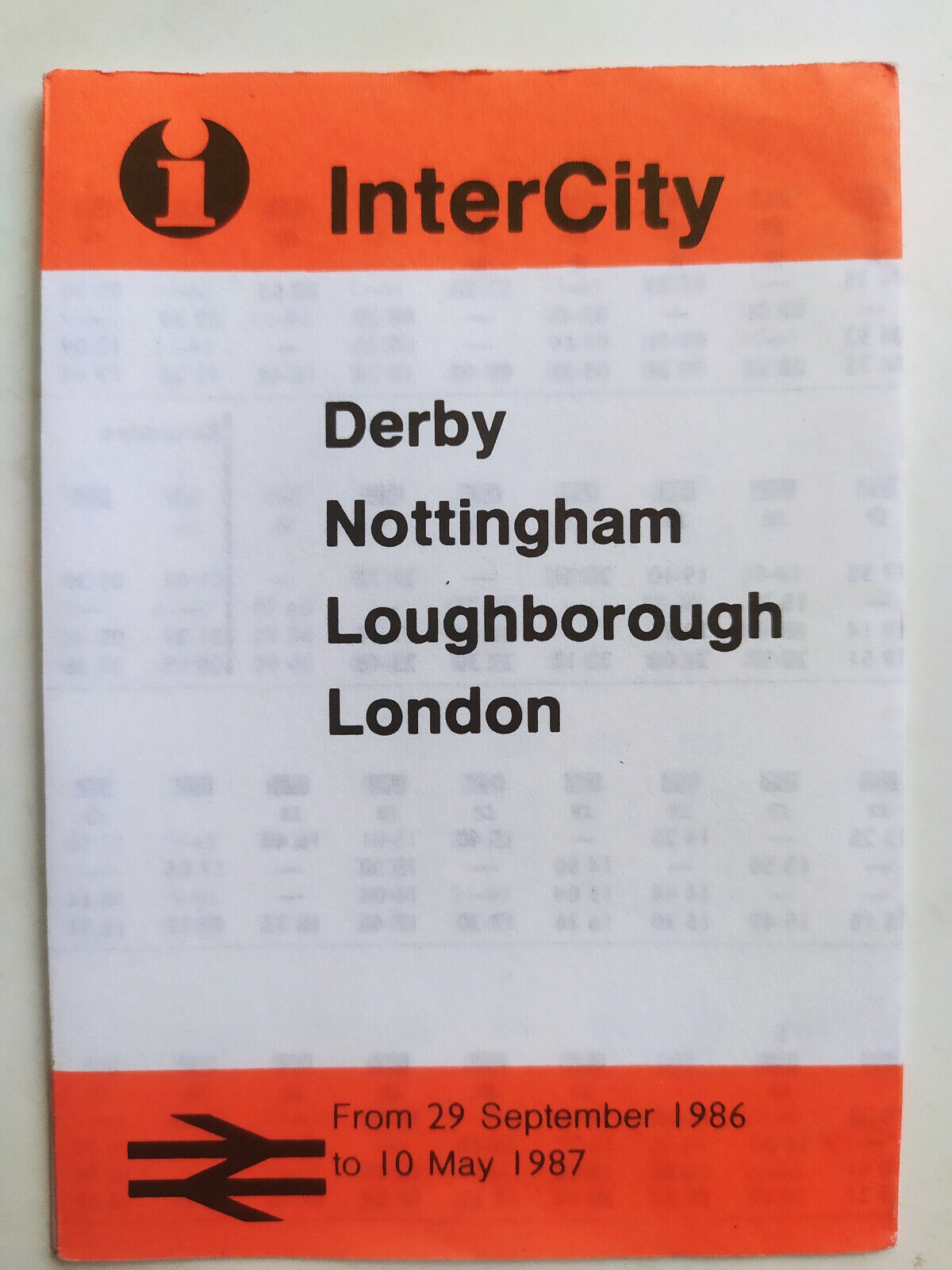 British Rail Pocket Timetable Intercity Derby Nottingham London September 1986