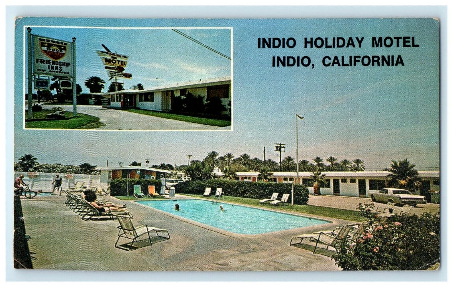 c1950's Indio California CA, Indio Holiday Hotel Swimming Pool View Postcard