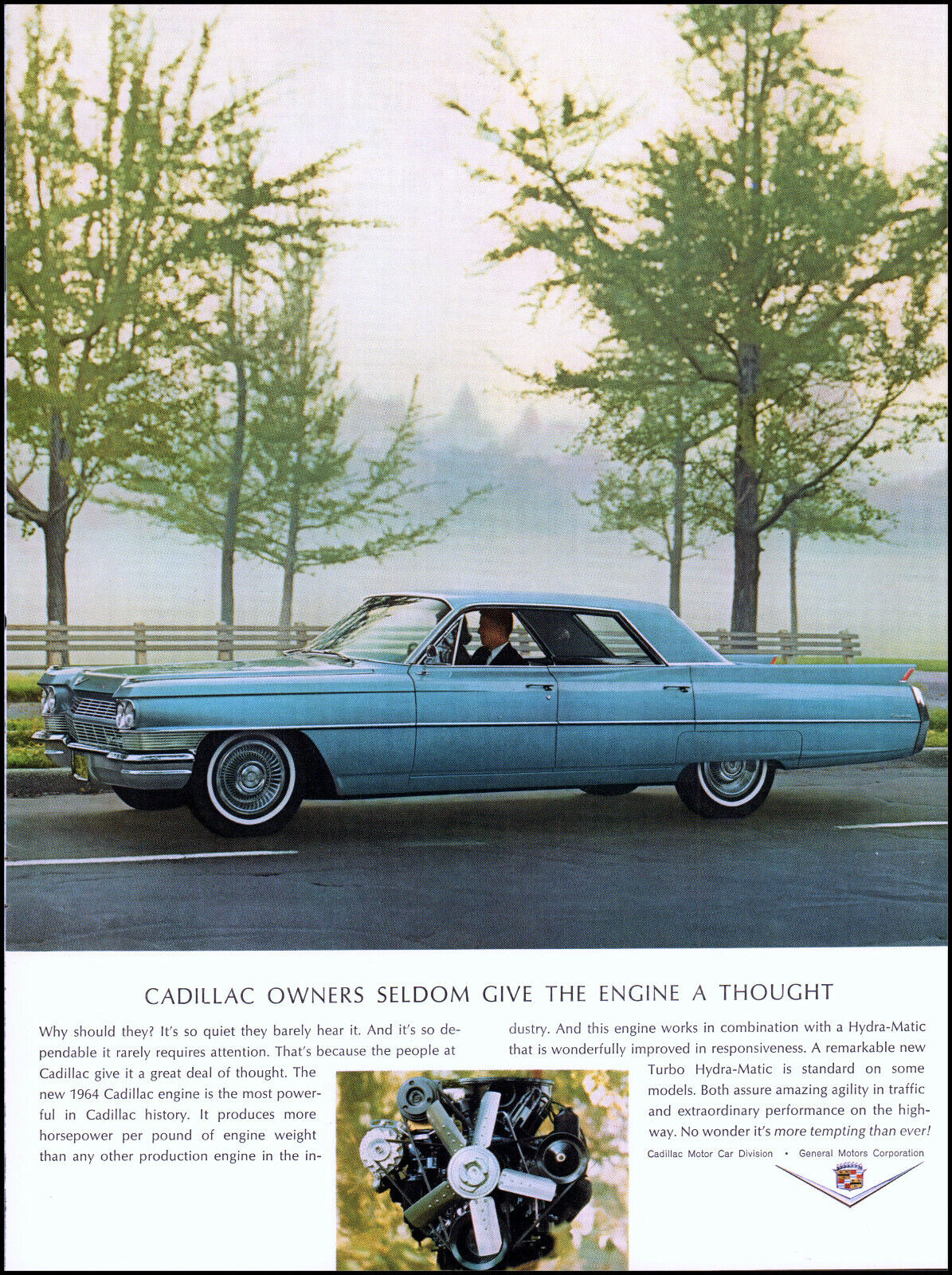 1964 Cadillac Car foggy morning drive automobile retro photo print ad adL64