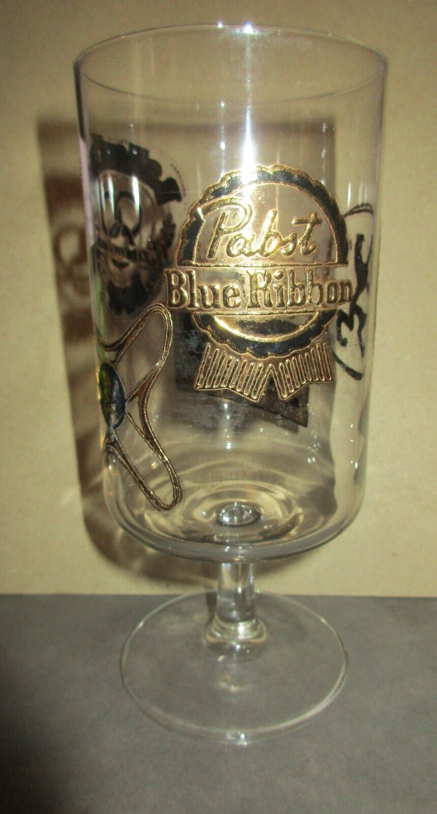 Vintage Gold Logo Stemmed Beer Glass Budweiser Miller Pabst Schlitz