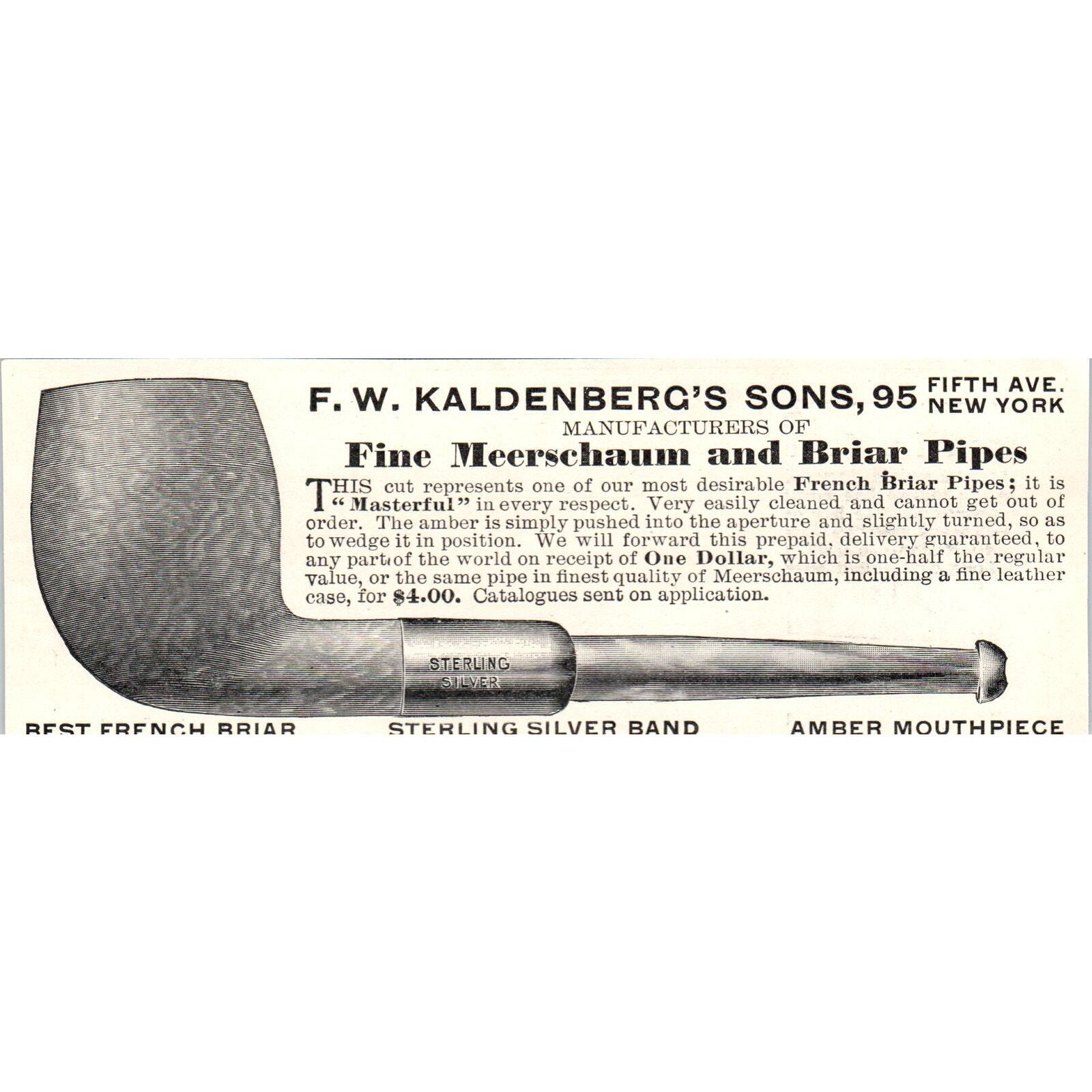 F.W. Kaldenberg's Sons Meerschaum & Briar Pipes NY c1905 Victorian Ad AF1-CM4