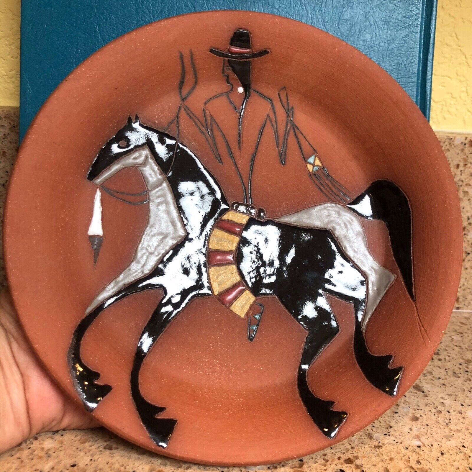 Glen LaFontaine Art Pottery Plate Horse Signed Native American Chippewa/Cree