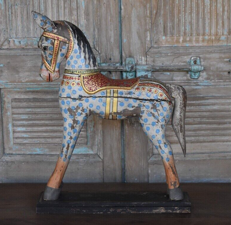 Beautiful Wooden Horse Antique Figurine Hand-Painted Crafted Made In India Home
