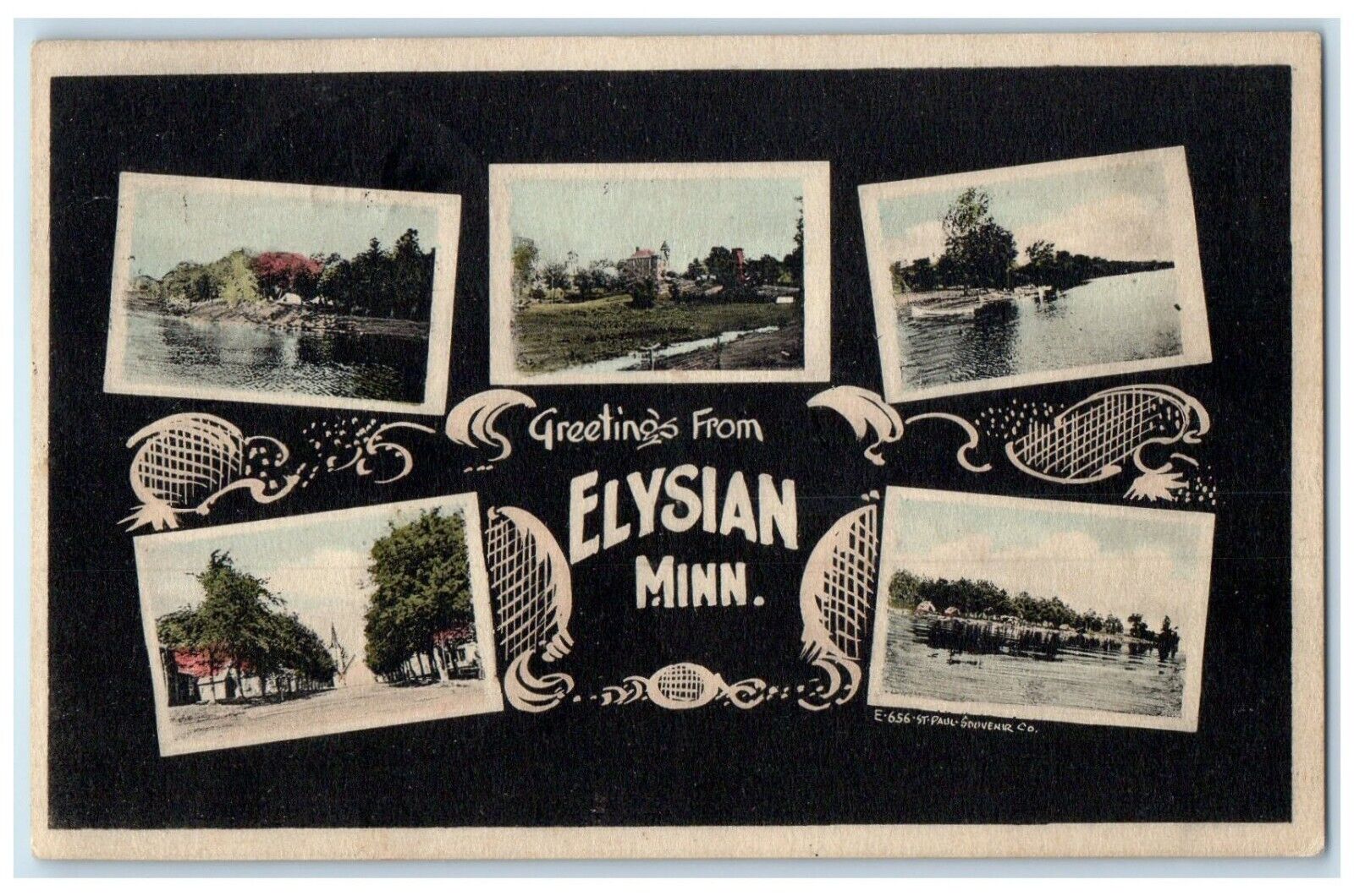 1910 Greetings From River Lake Elysian Minnesota MN Vintage Multiview Postcard