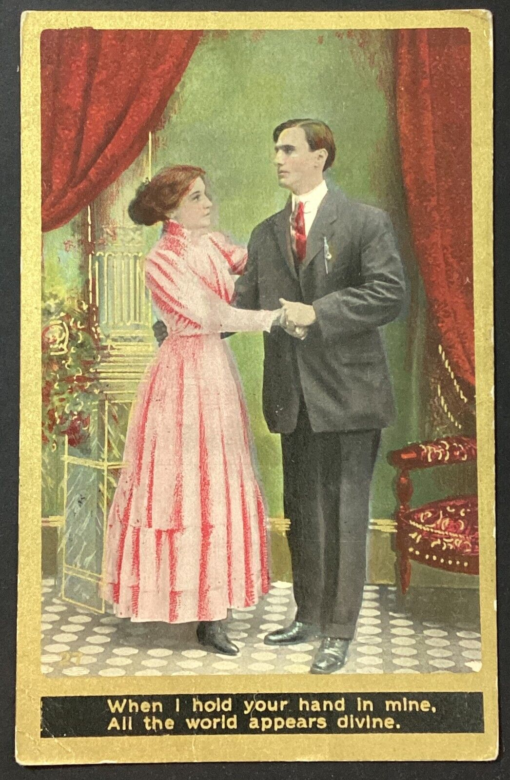 Couple in Love Woman Man All the World Appears Divine VTG Postcard Posted 1913