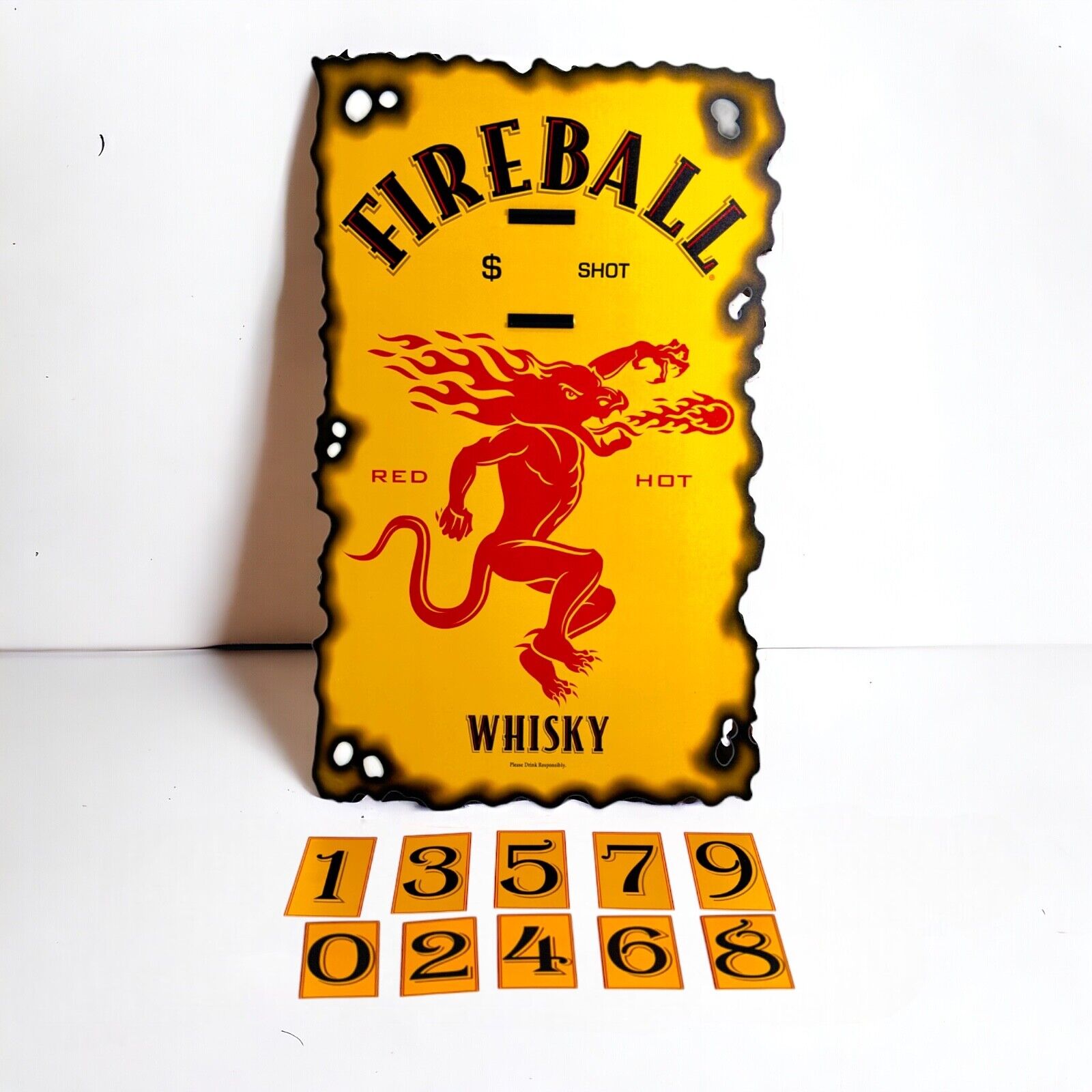 Fireball Whiskey Sign Shot Price Cards for bars, home bars, man cave Authentic