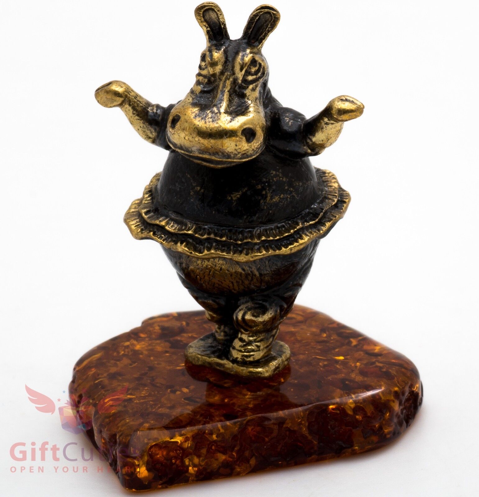 Solid Brass Amber Figurine Hippopotamus Hippo Behemoth ballerina IronWork