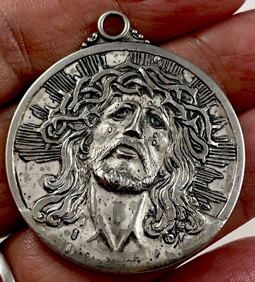 Vintage Catholic Creed Sterling Jesus, OL Guadalupe  Medal,  31.4 Grams Silver