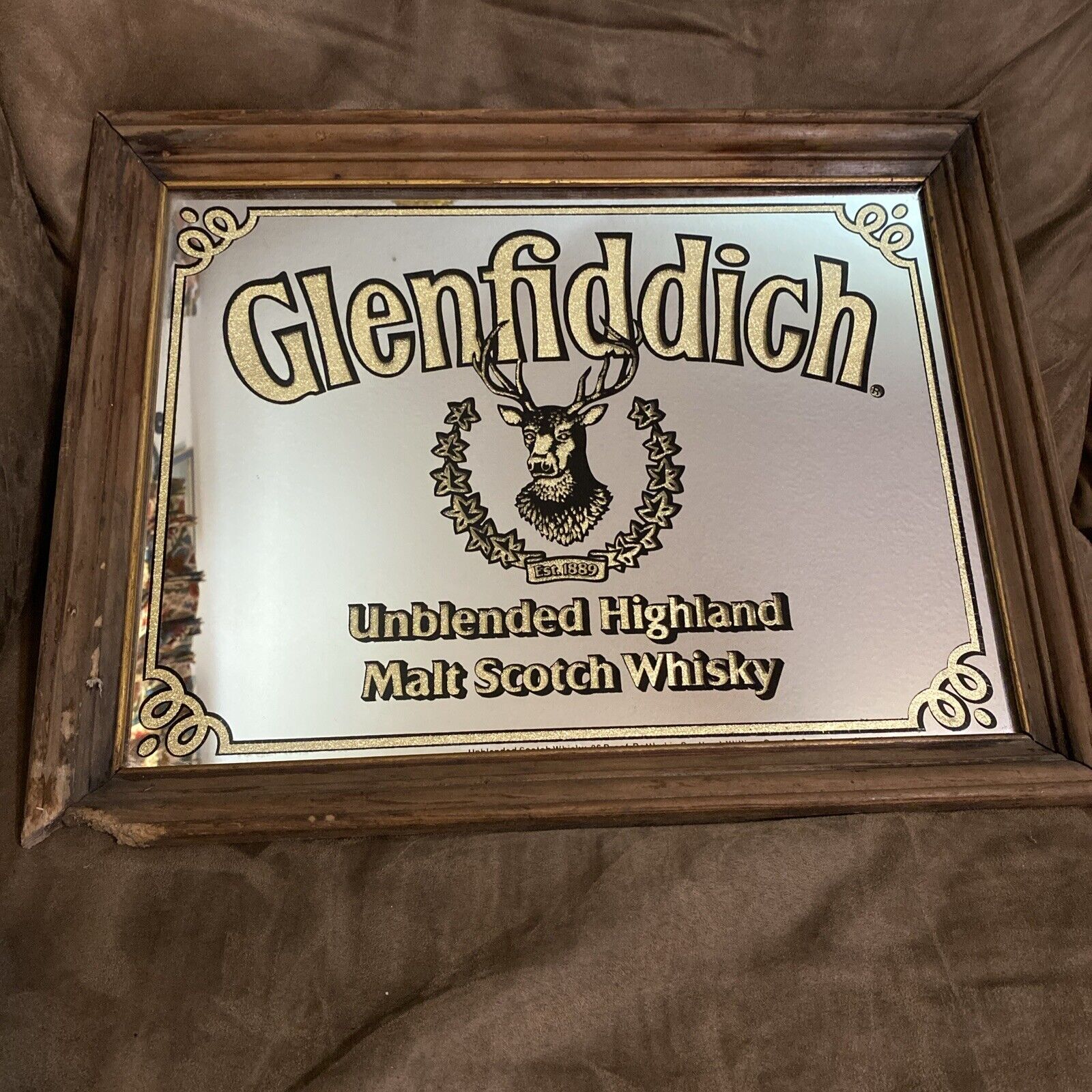 Vintage Glenfiddich Bar Mirror Sign RARE SEE PICS