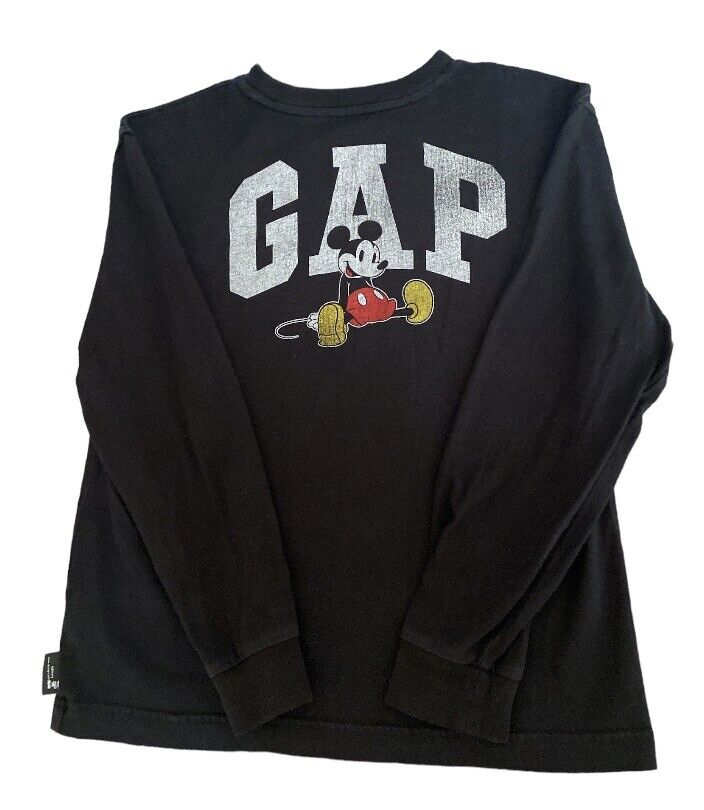 Gap Disney Mickey Tee Arch Logo True Black Long Sleeve Crewneck Boys Large