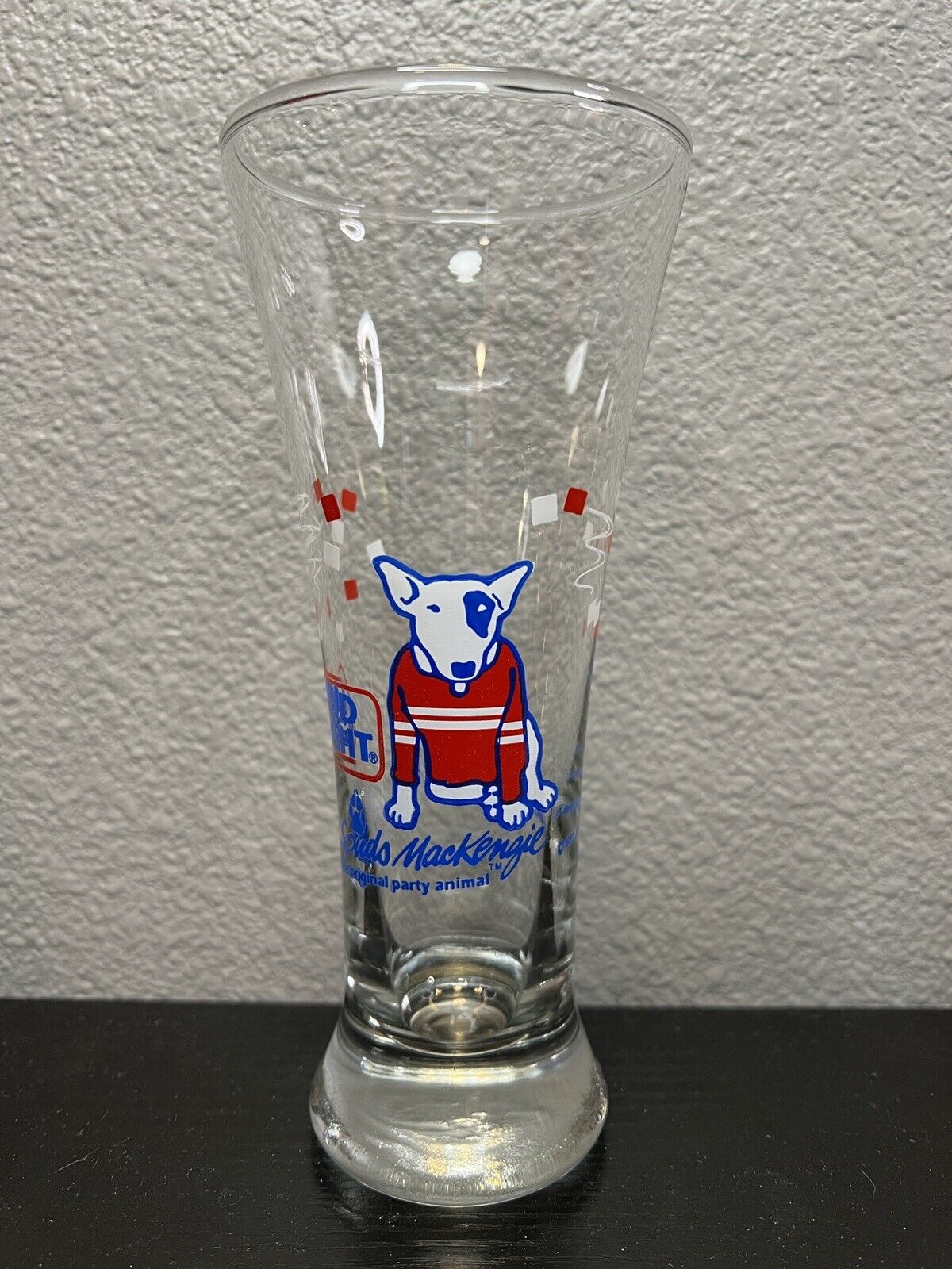Vintage 1987 Spuds MacKenzie Bud Light Beer Party Animal 7” Tall Glass Pilsner