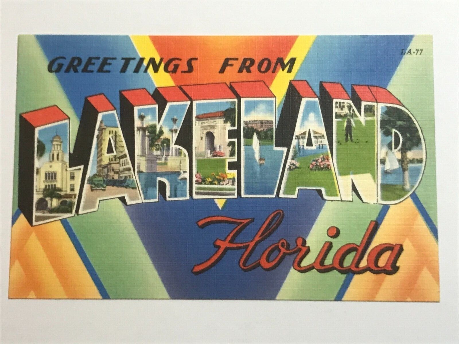 Postcard Large Letter Greetings FL Lakeland Florida Points of Interest