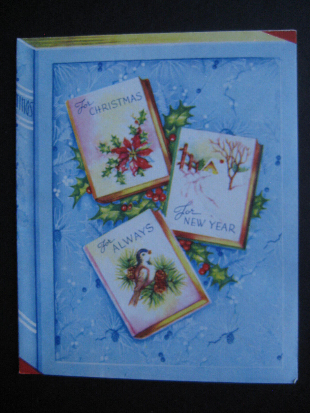 1940s vintage greeting card CHRISTMAS Book Shape w/ pictures
