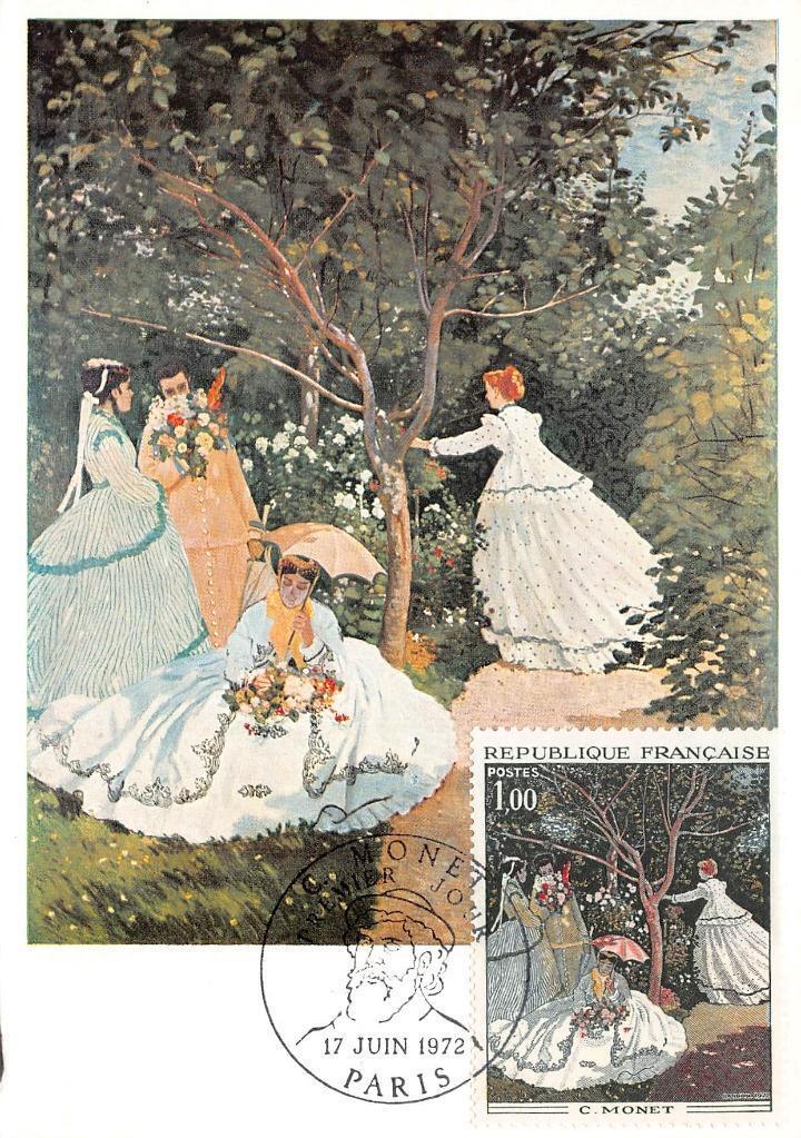 FRANCE SCOTT #1328 STAMP WOMEN IN GARDEN MONET FDC MAXIMUM CARD POSTCARD (1972)