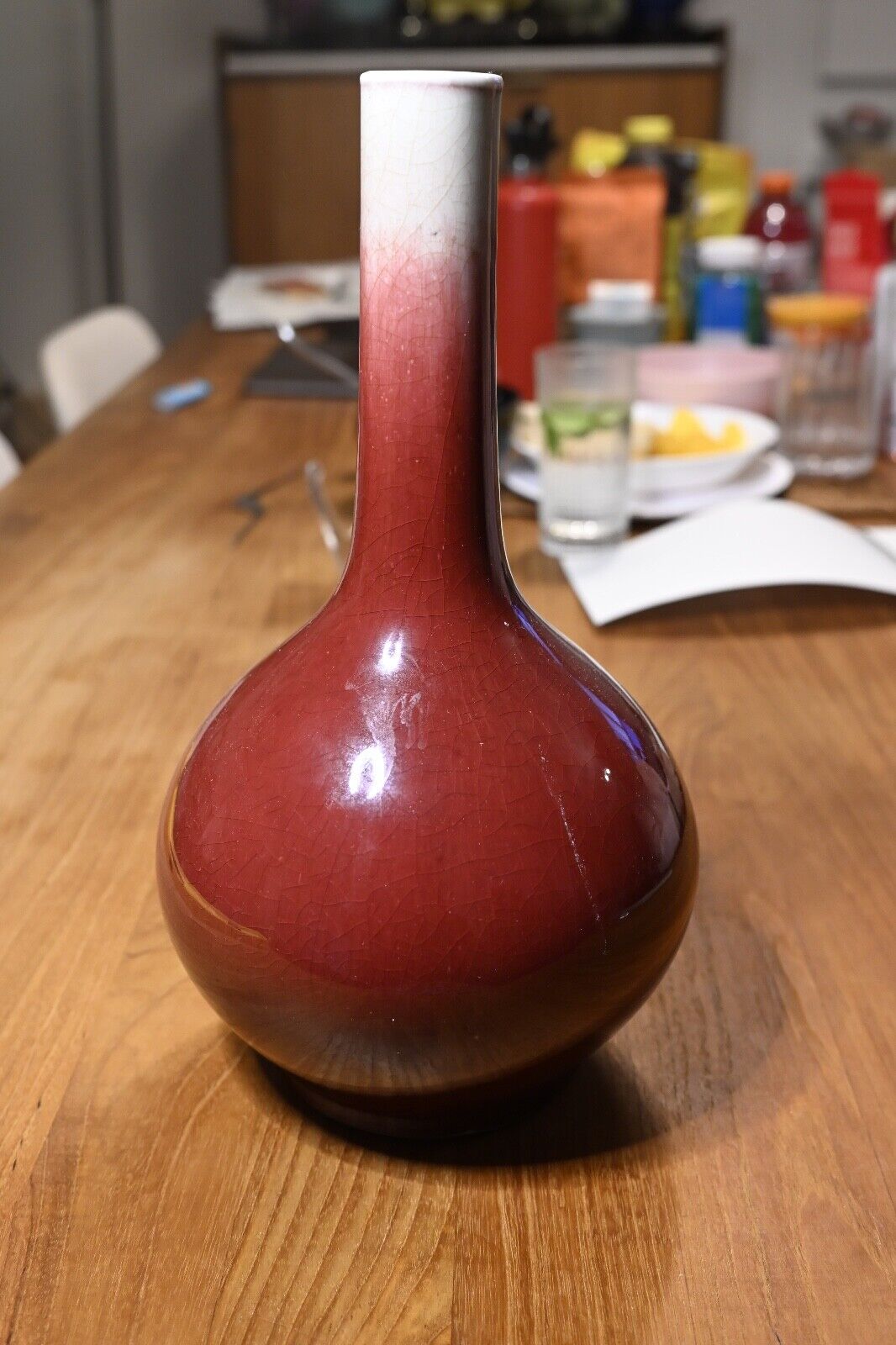 A 19th Century Chinese Langyao Sang De Boeuf Oxblood Glazed Bottle Vase