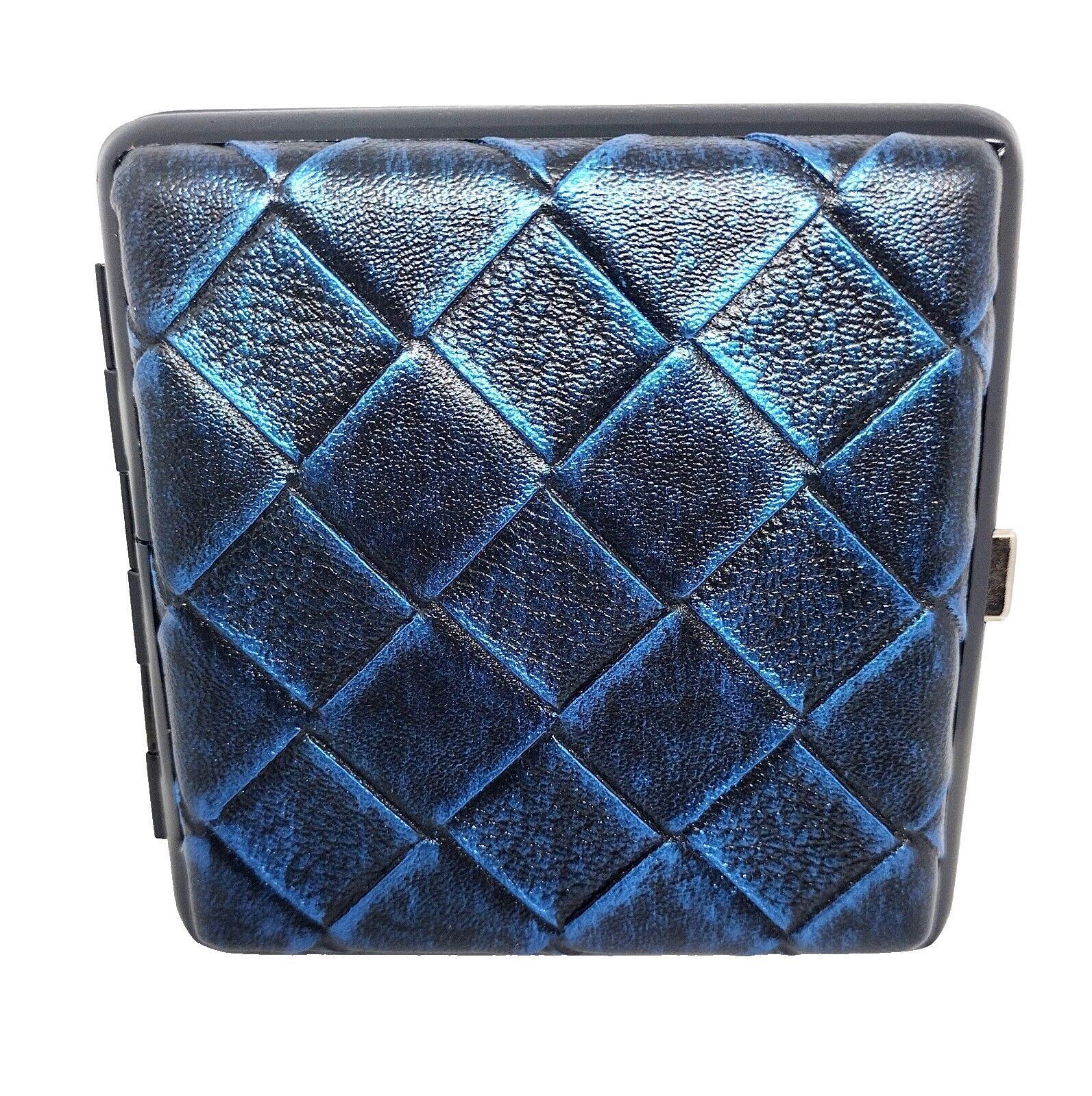 Fujima Blue Checkered Design PU Leather Wrapped King Size Cigarette Case