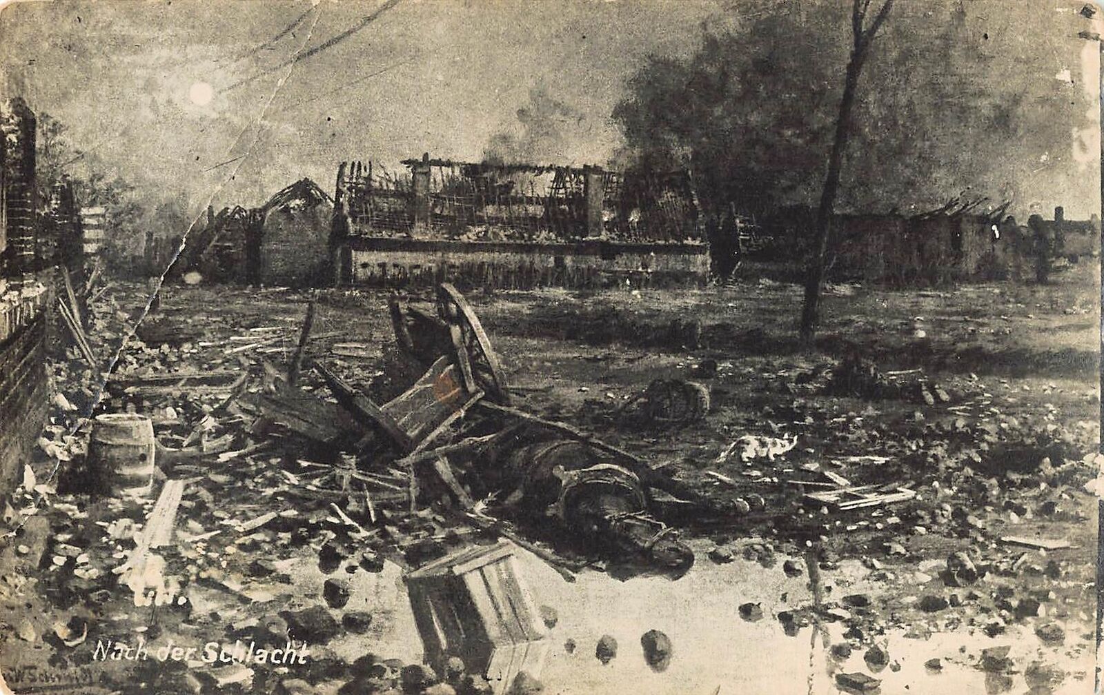 Rare German WW1 RPPC Dead German Horse Battle Ruins France GI NOTE ON BACK photo