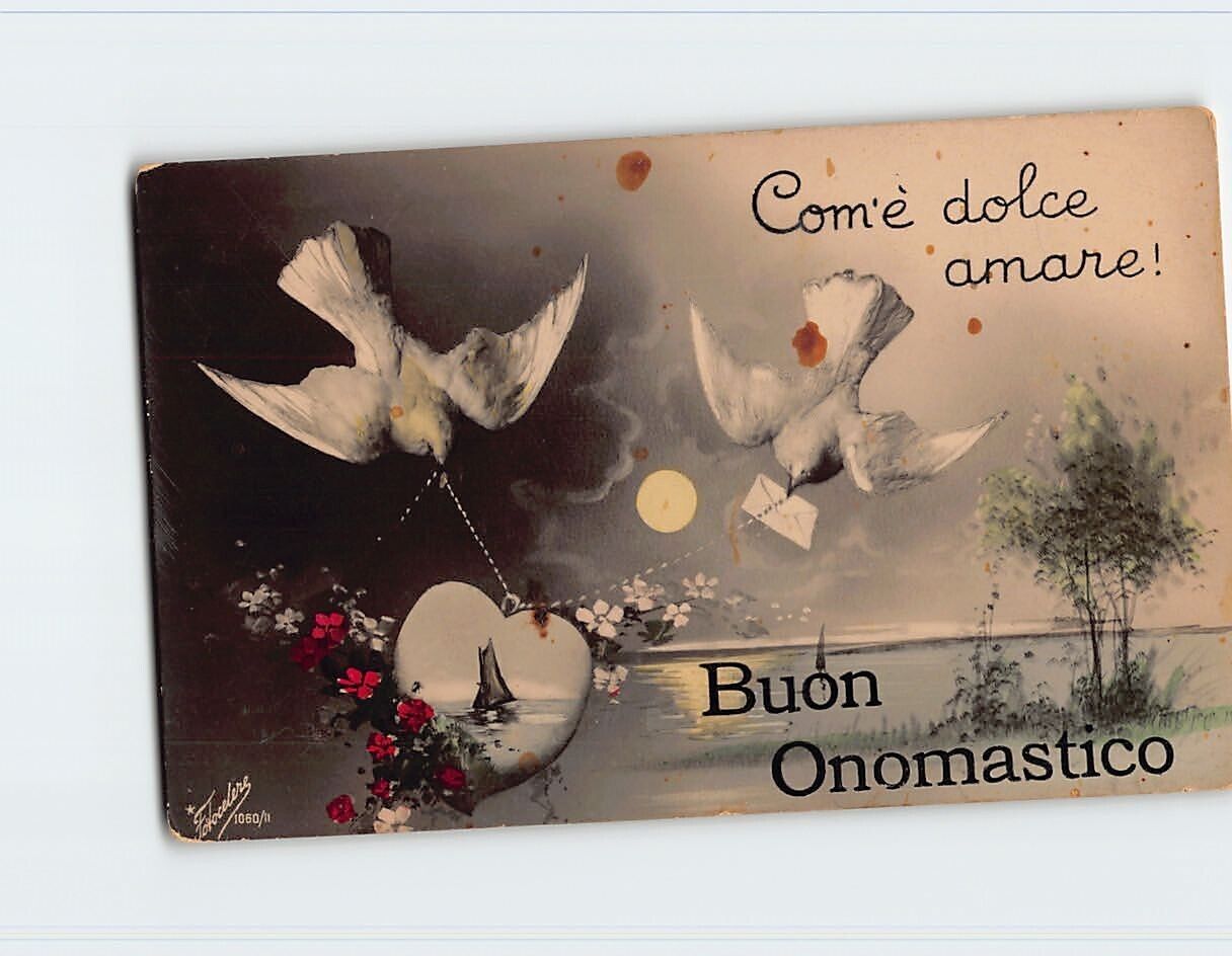 Postcard Com'è dolce amare, Buon Onomastico with Art Print