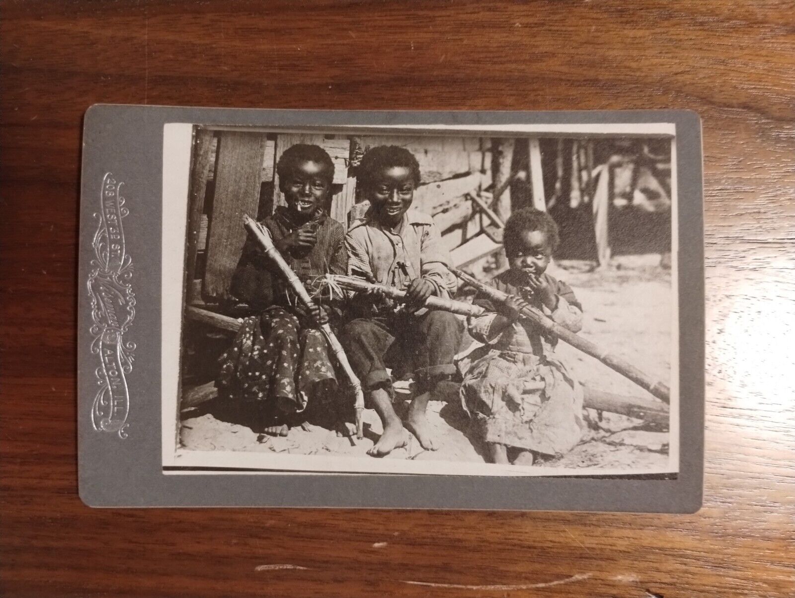 Rare Early 1900s CDV Of African American Children Holding Sugar Cane 