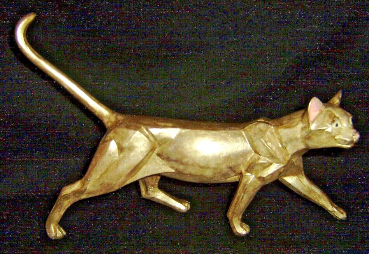 Rare 14 inch Angular  CARVED STONE SLEEK GOLDEN CAT Looking for Trouble