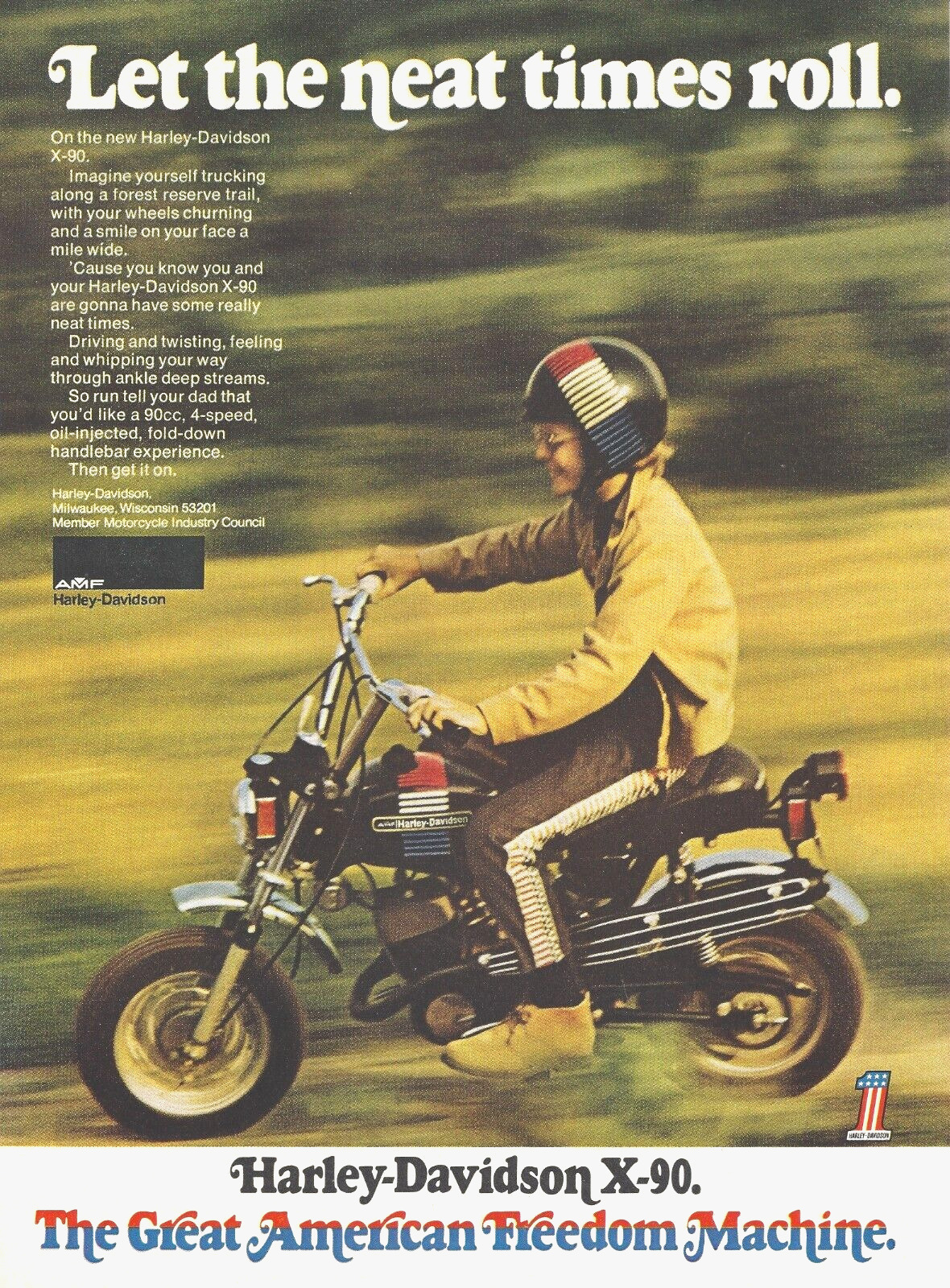 1973 AMF Harley-Davidson X-90 Dirt Bike Motorcycle vtg Print Ad Advertisement