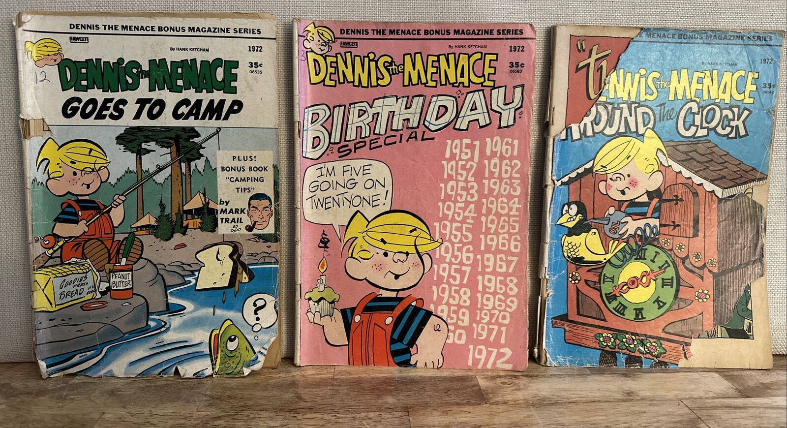 Lot Of 3 Dennis The Menace Comic Books 1972 Camp Birthday & Around The Clock