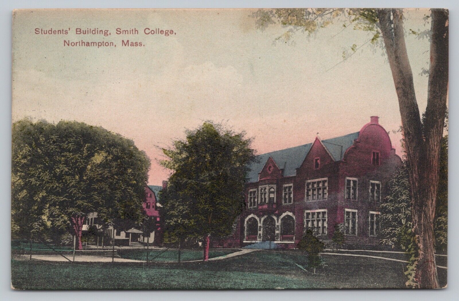 Postcard MA Northampton Smith College View Student's Building Colorized c1909 I9