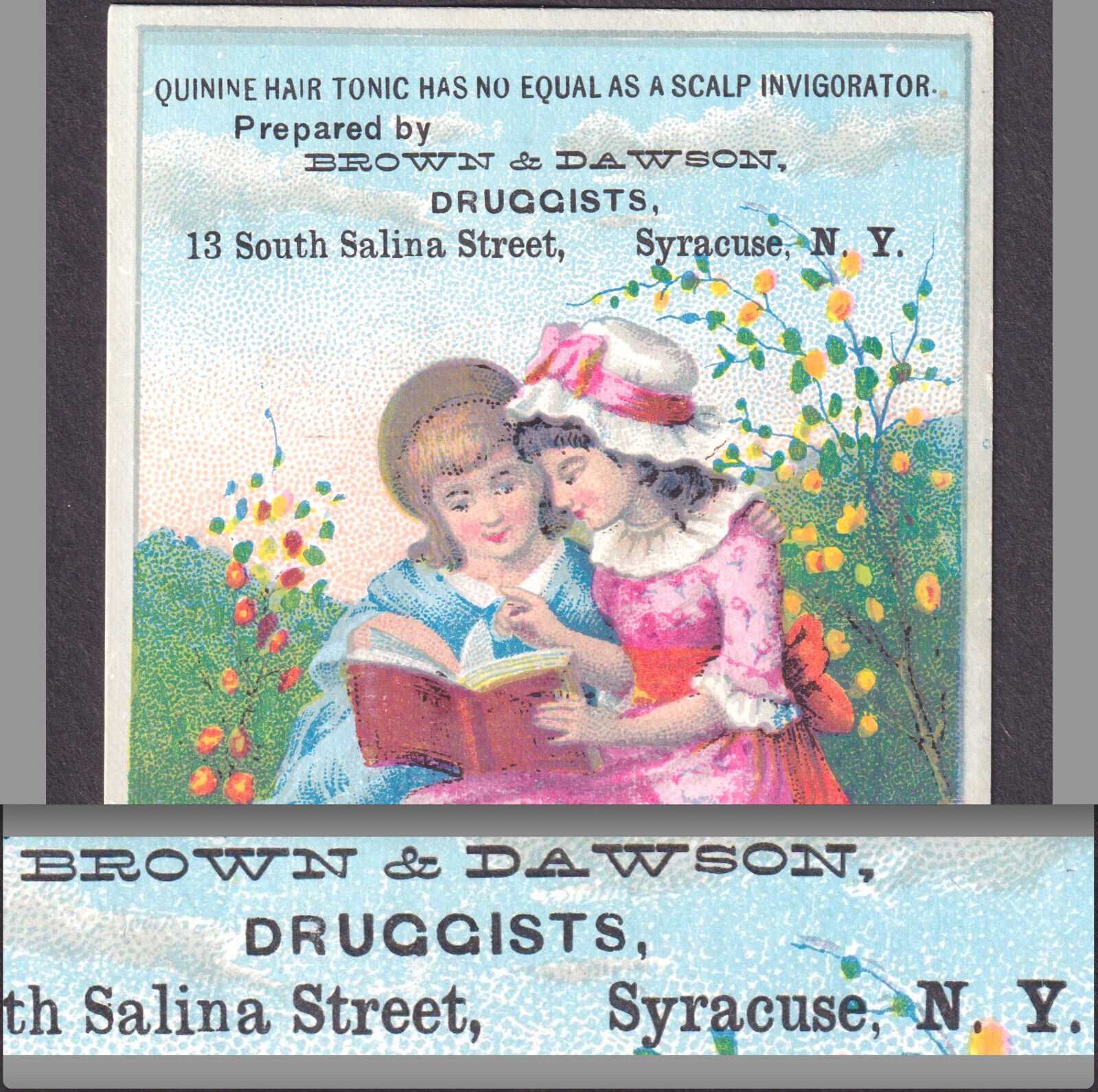 Syracuse New York 1800s Hair Tonic Brown & Dawson Drug Store Business Trade Card
